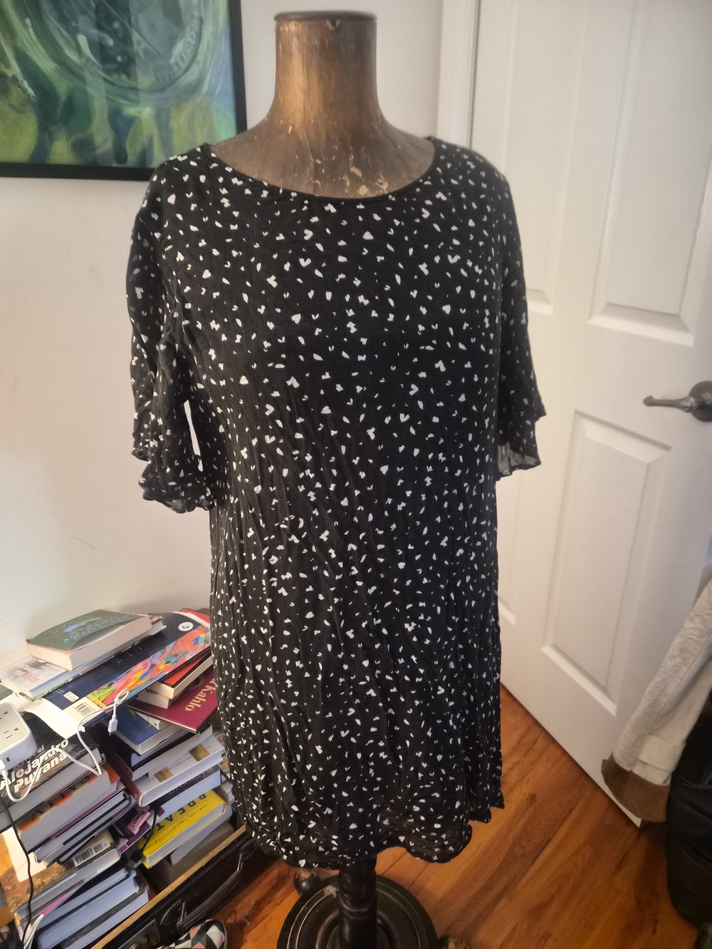 Maeve Black Dress with White Heart Print
